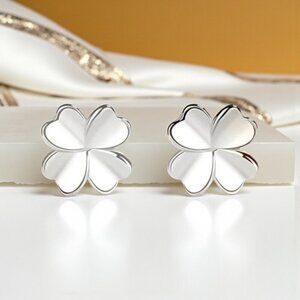 S925 Silver Four-Leaf Clover Stud Earrings Dainty Trendy Lucky Charm Jewelry